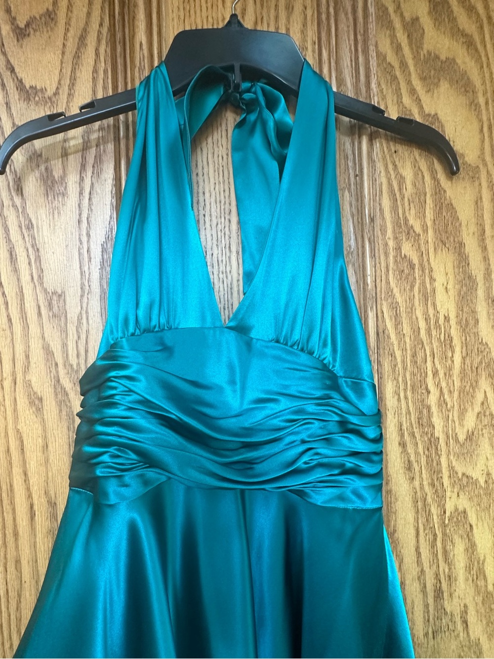 Vintage Y2K-era Papell Boutique teal 100% silk halter midi dress 6P Autumn - Picture 7 of 16